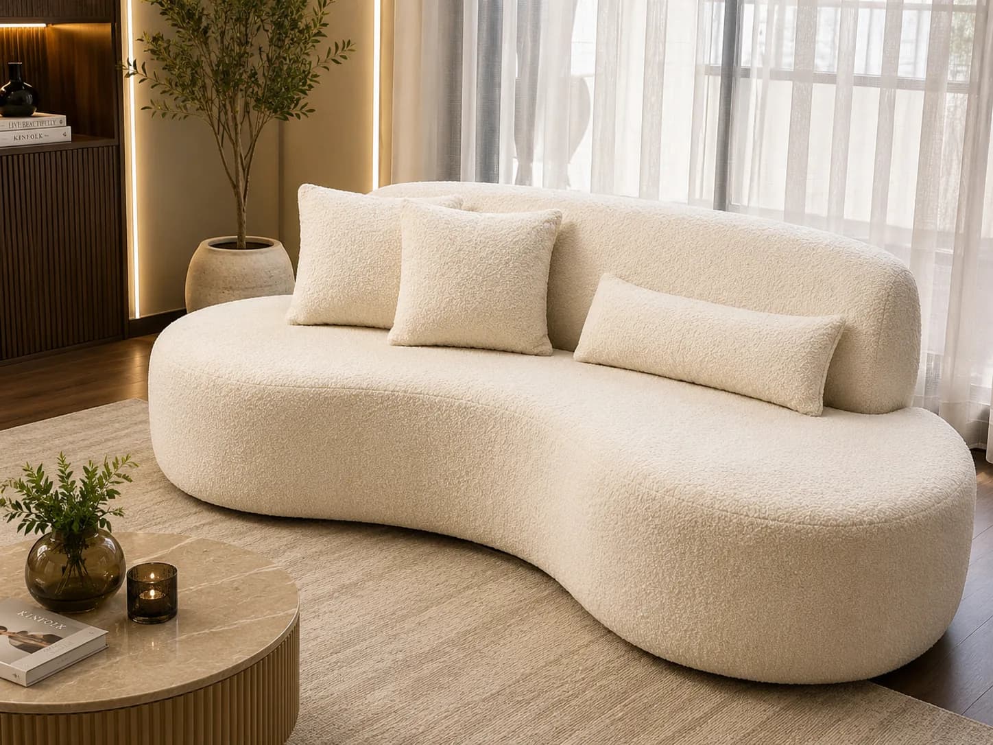 Luna Bouclé Curved Sofa